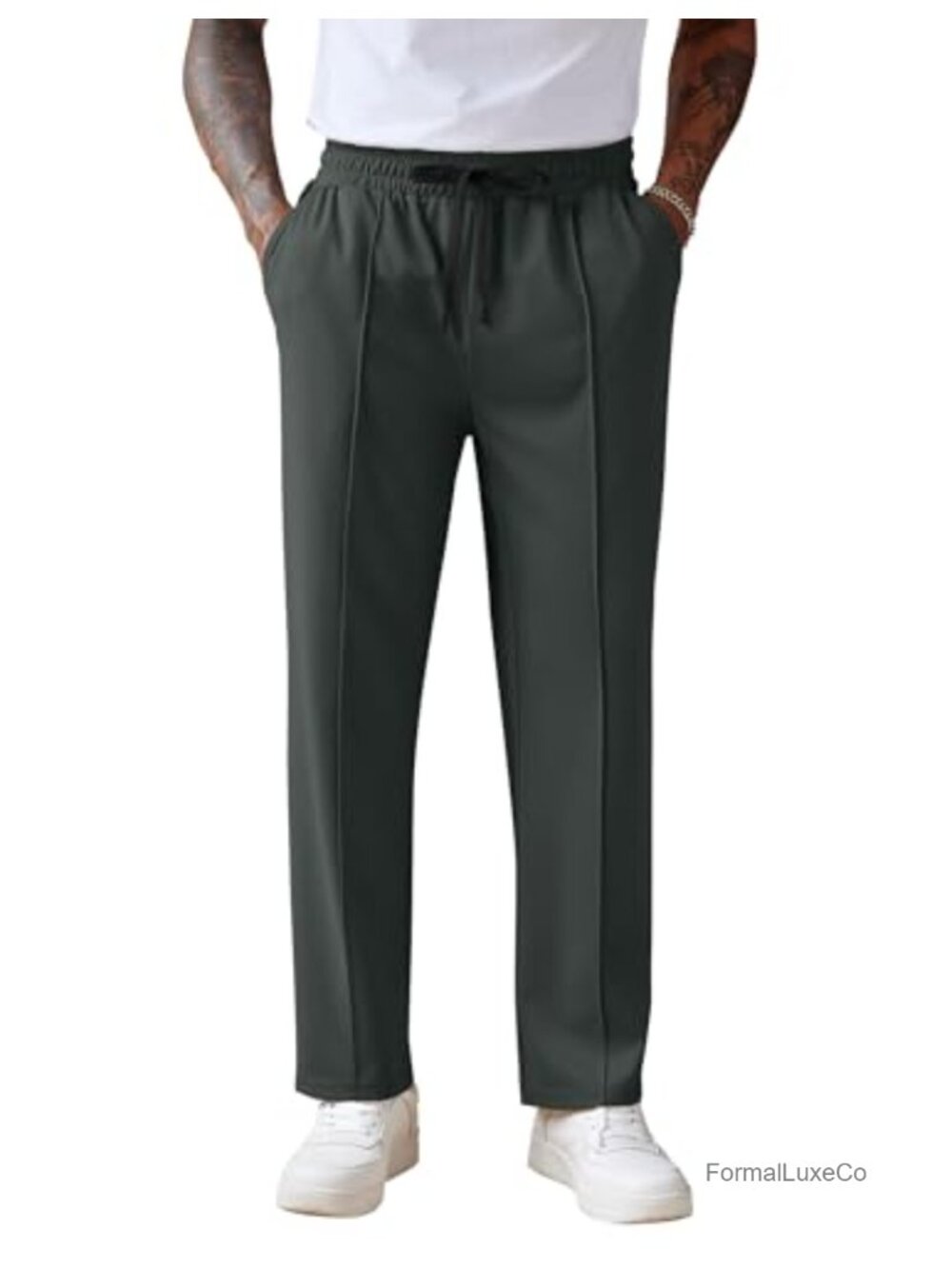 Mens Textured Knit Sweatpants Straight Leg Drawstring Pleated Front Pockets